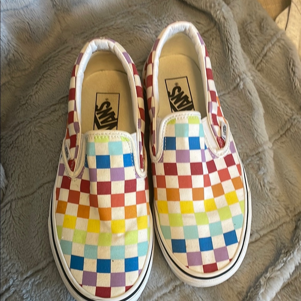 Vans Red and Orange Sneakers Classic Checkerboard Design - Picture 2 of 5